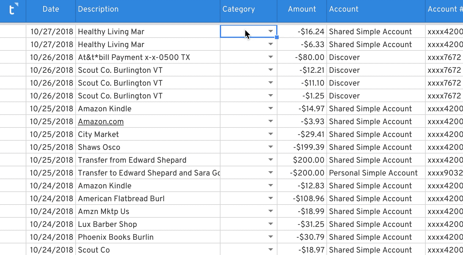 Type Transaction Categories 2