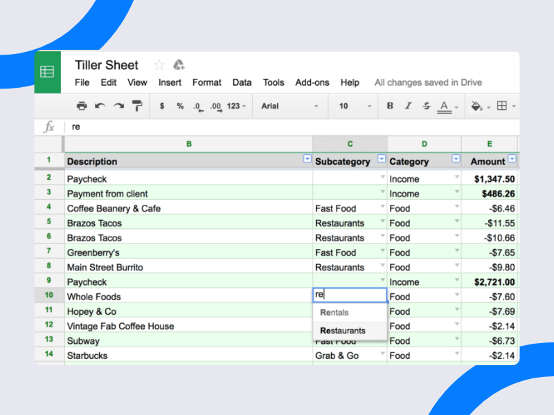 Subcategories-in-google-sheets