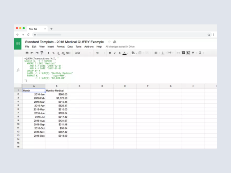 Using Google Sheets QUERY to Visualize Your Spending Google Sheets Header