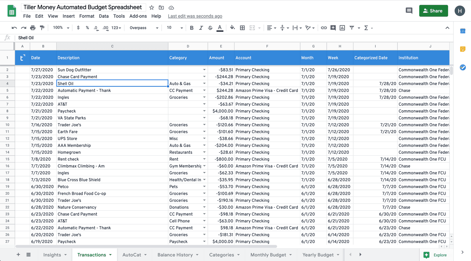 Automated Budget Spreadsheet Quicken