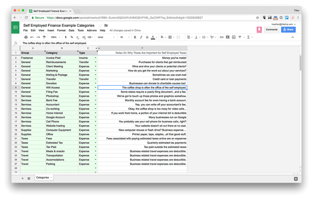 self employed tax spreadsheet categories self employed tax spreadsheet categories
