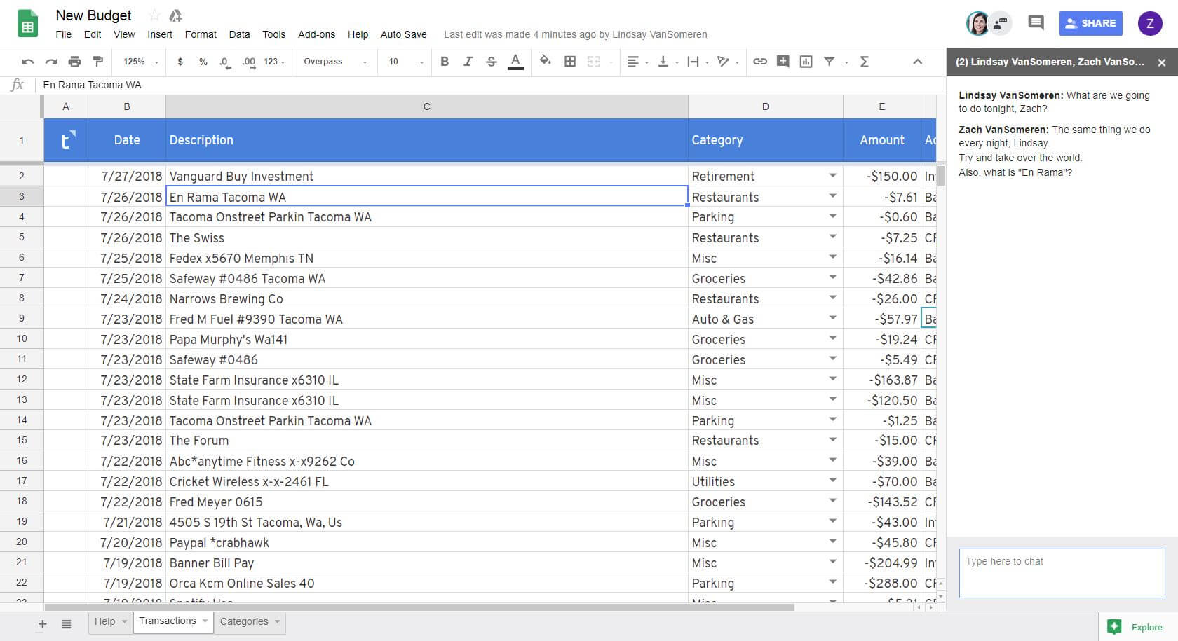 Google Sheets chat Google Sheets chat
