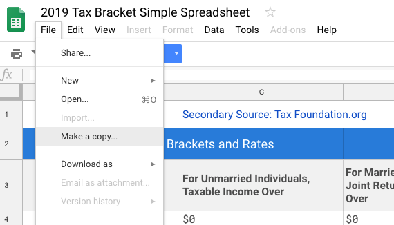 2019 Tax Brackets Spreadsheet