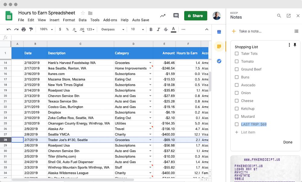 null 12 Shopping List in Keep in Google Sheets