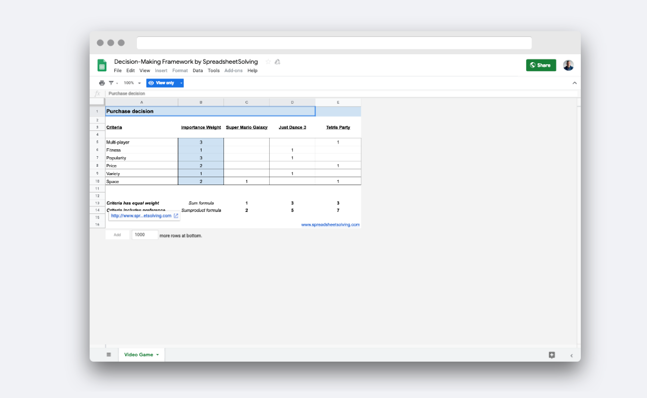 Decision Making Framework by SpreadsheetSolving Decision-Making Framework by SpreadsheetSolving
