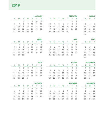 2019 Google Sheets Calendar Template