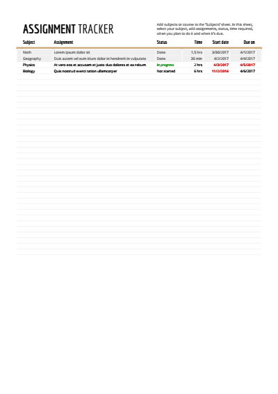Assignment Tracker Google Sheets Template Assignment Tracker Google Sheets Template