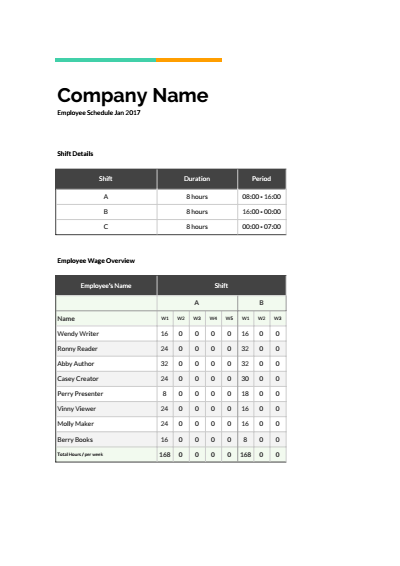Employee Shift Schedule Google Sheets