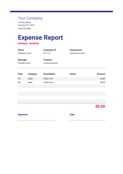 Expense Report Google Sheets