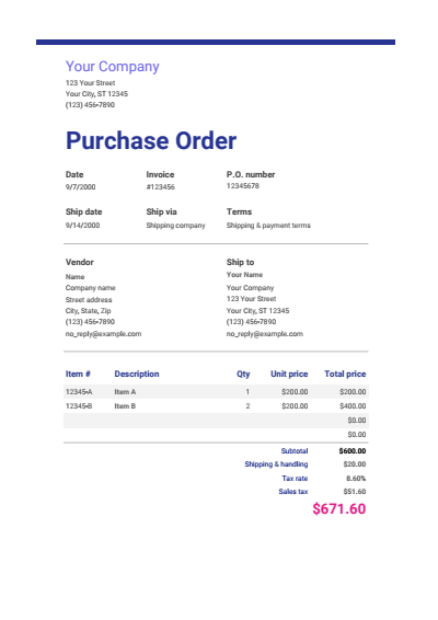 Purchase Order Google Sheets
