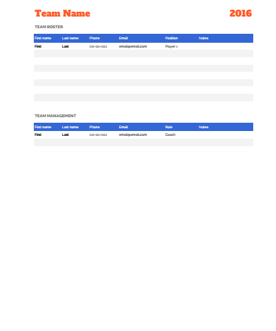 Team Roster Google Sheets Template