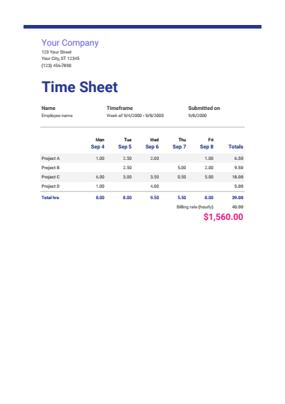 Weekly Time Sheet Google Template