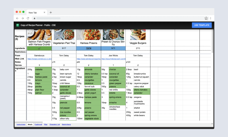 Recipe Planning with Google Sheets Recipe Planning with Google Sheets