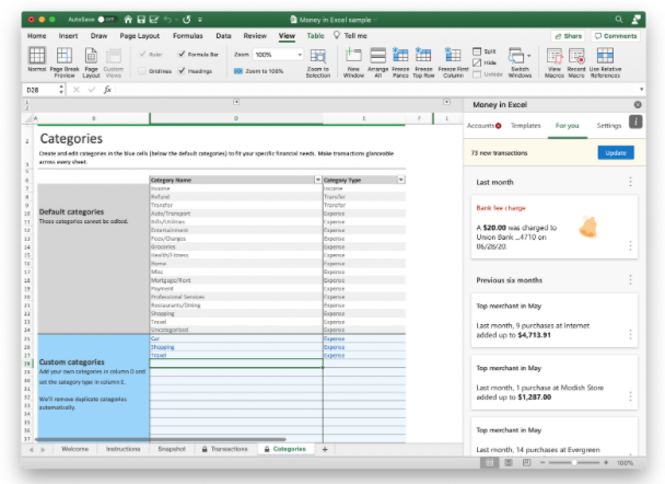 Categories Sheet Money In Excel
