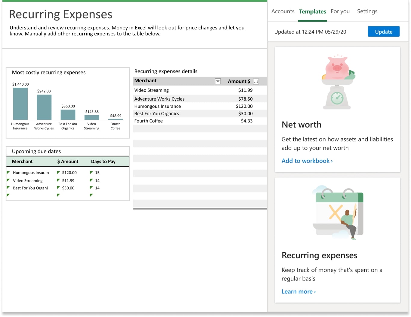 Net Worth Recurring Expenses Money In Excel