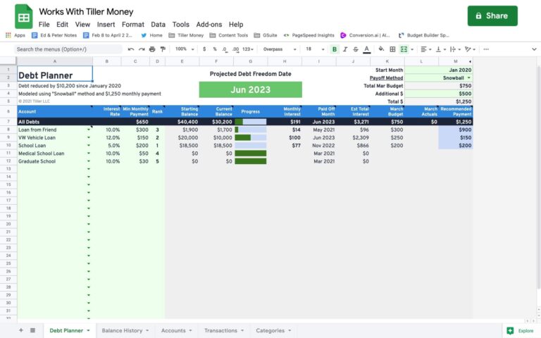 debt payoff template for google sheets works with tiller money