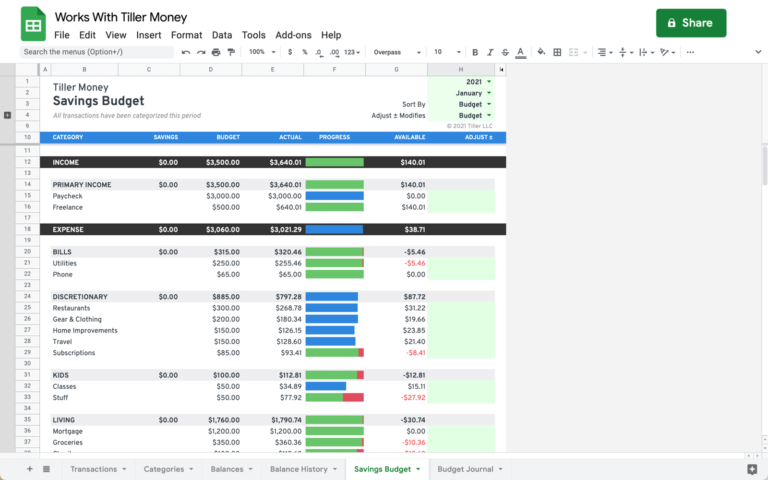 savings budget for google sheets