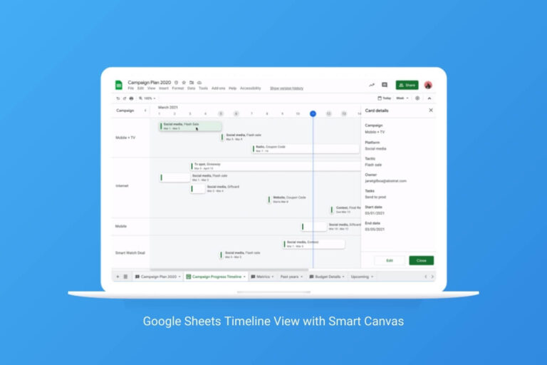 google sheets timeline view with smart canvas