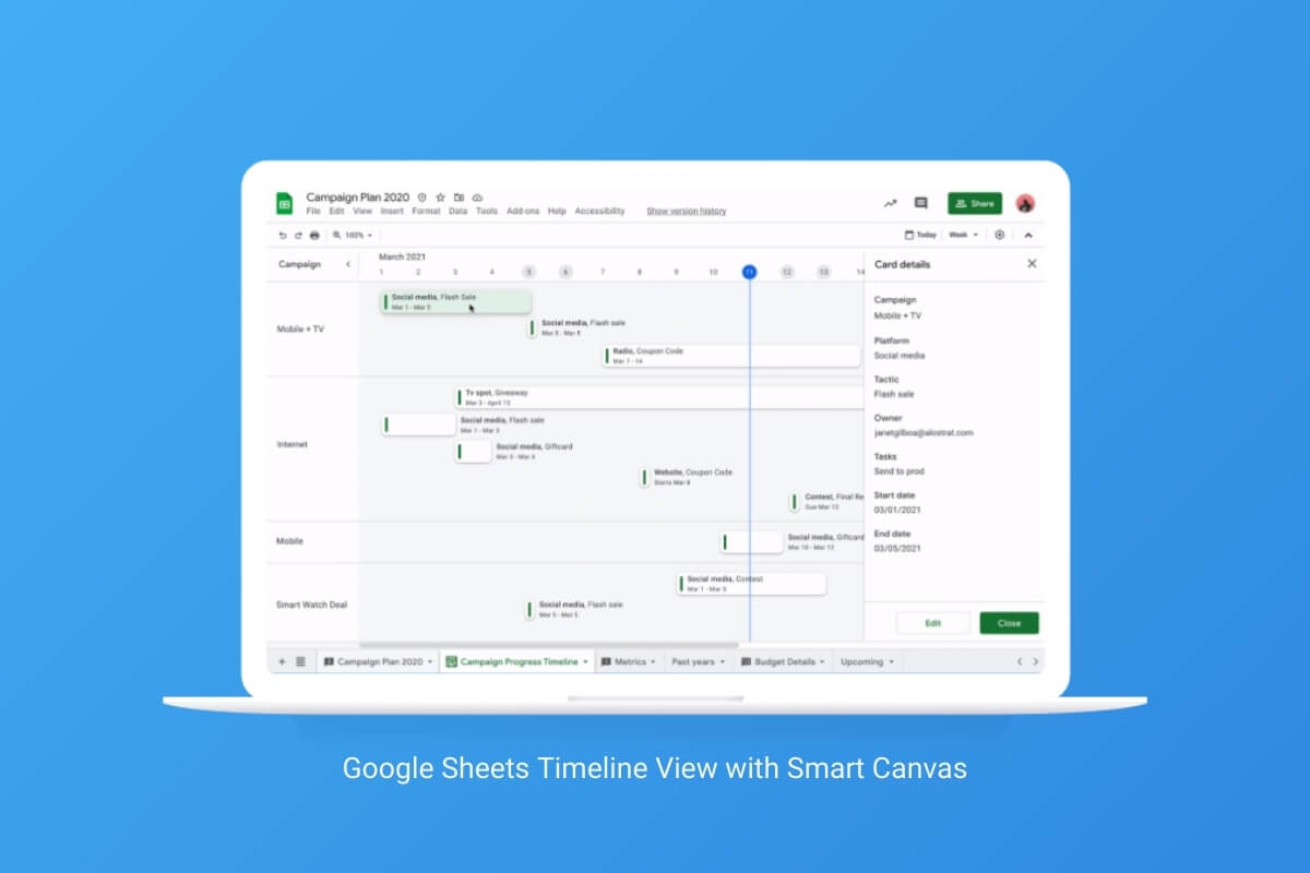 google sheets timeline view with smart canvas
