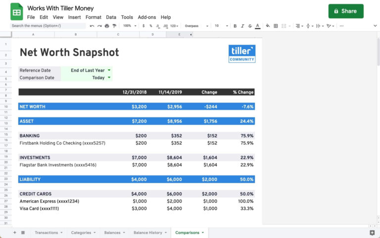 net worth snapshot works with tiller money