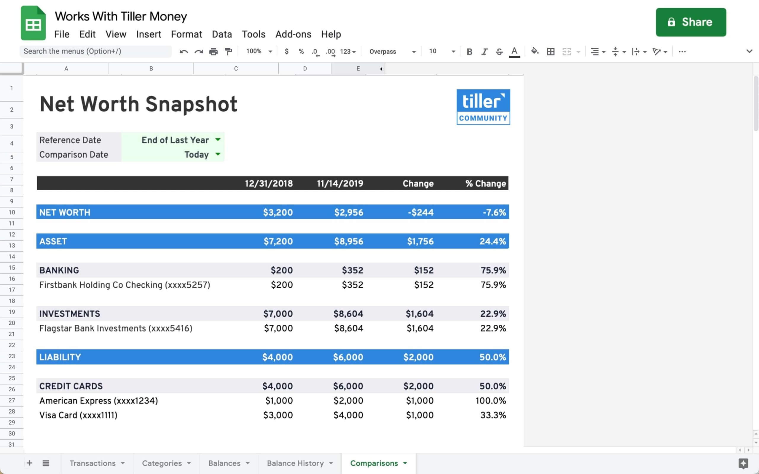 net worth snapshot works with tiller money