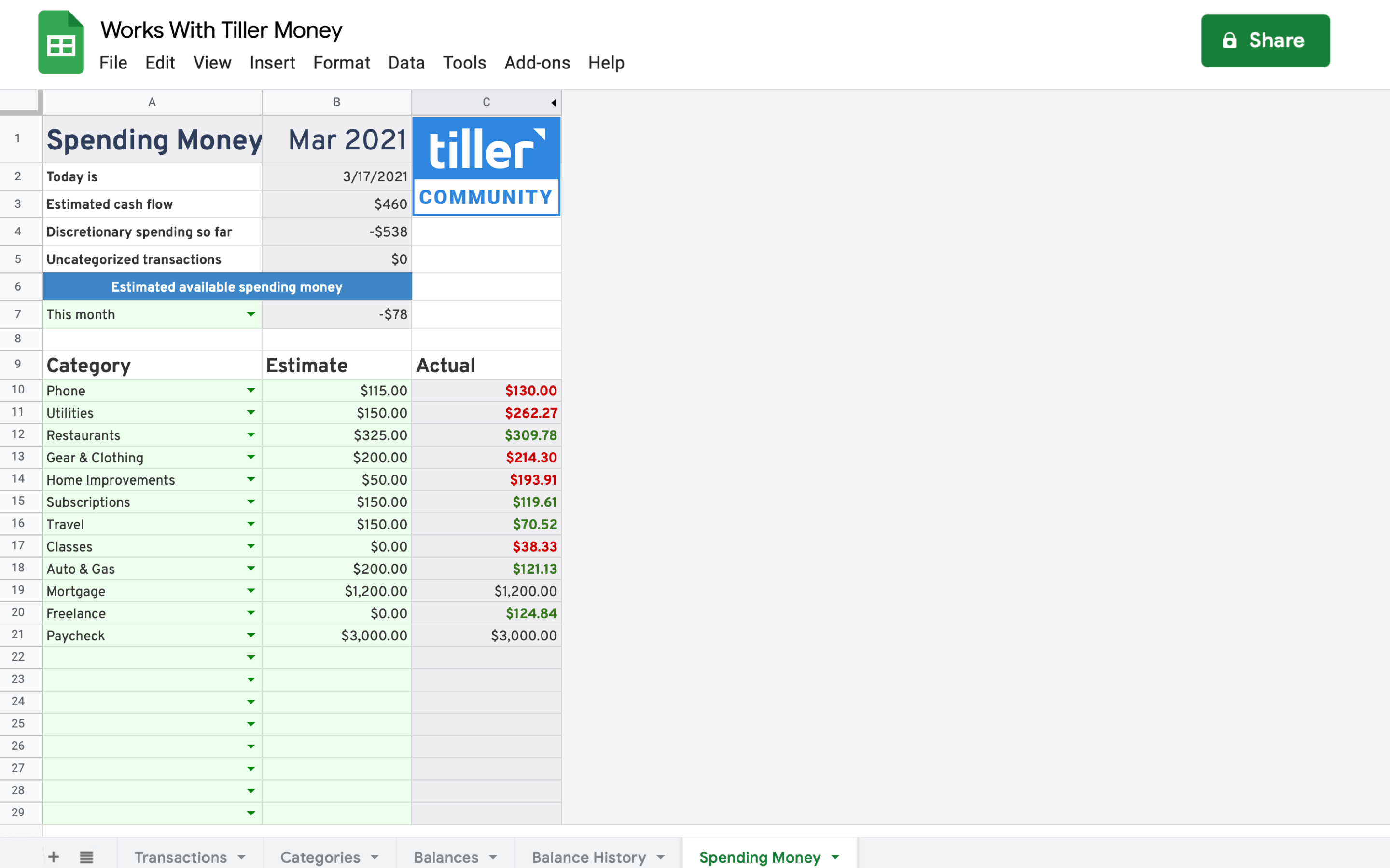 Spending Money Spreadsheet Works With Tiller Money spending money spreadsheet works with tiller money