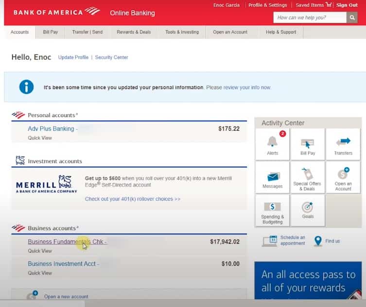 Bank of America Into bank of america into excel