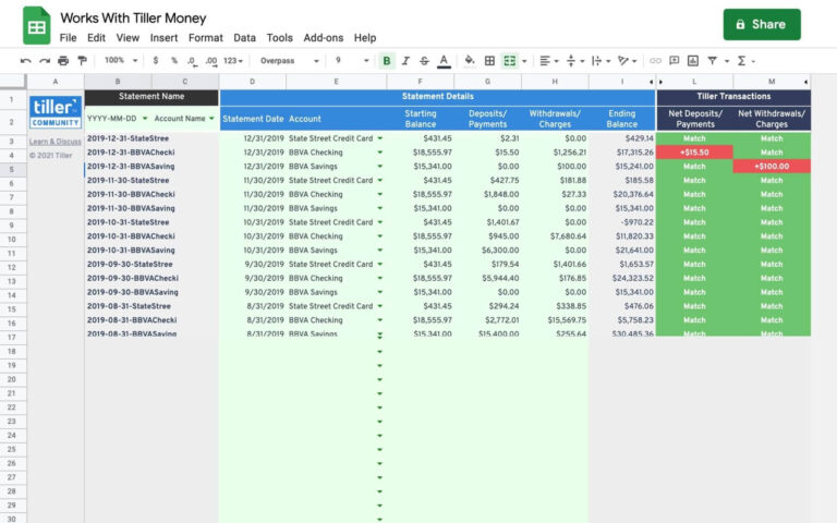 bank statement reconciliation sheet