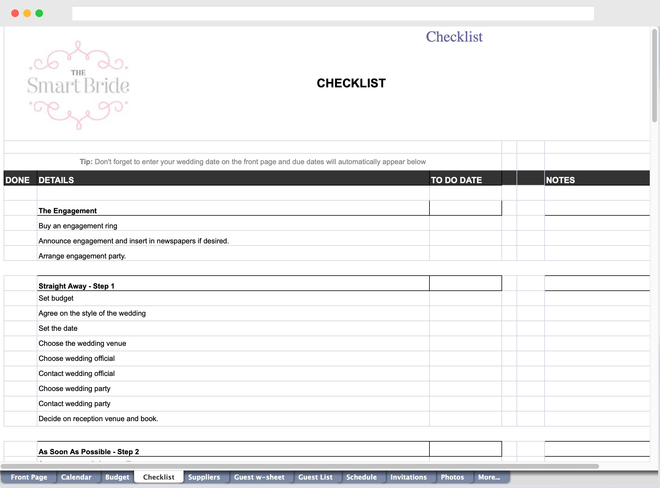 Smart Bride Wedding Spreadsheet smart bride wedding spreadsheet