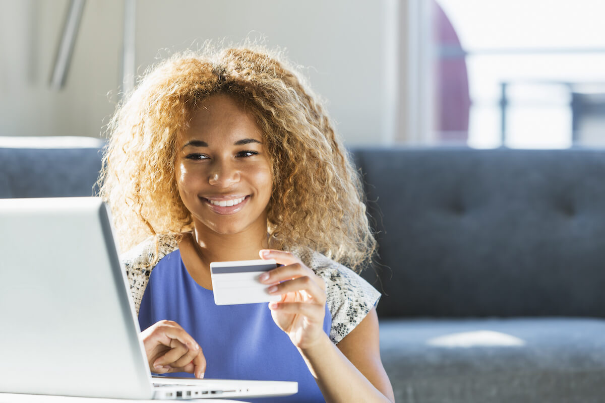 Teen Girl Credit Card african american teenage girl shopping online
