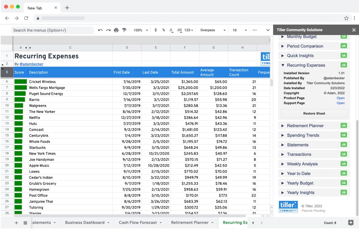Track Subscription in Spreadsheet track subscription in spreadsheet