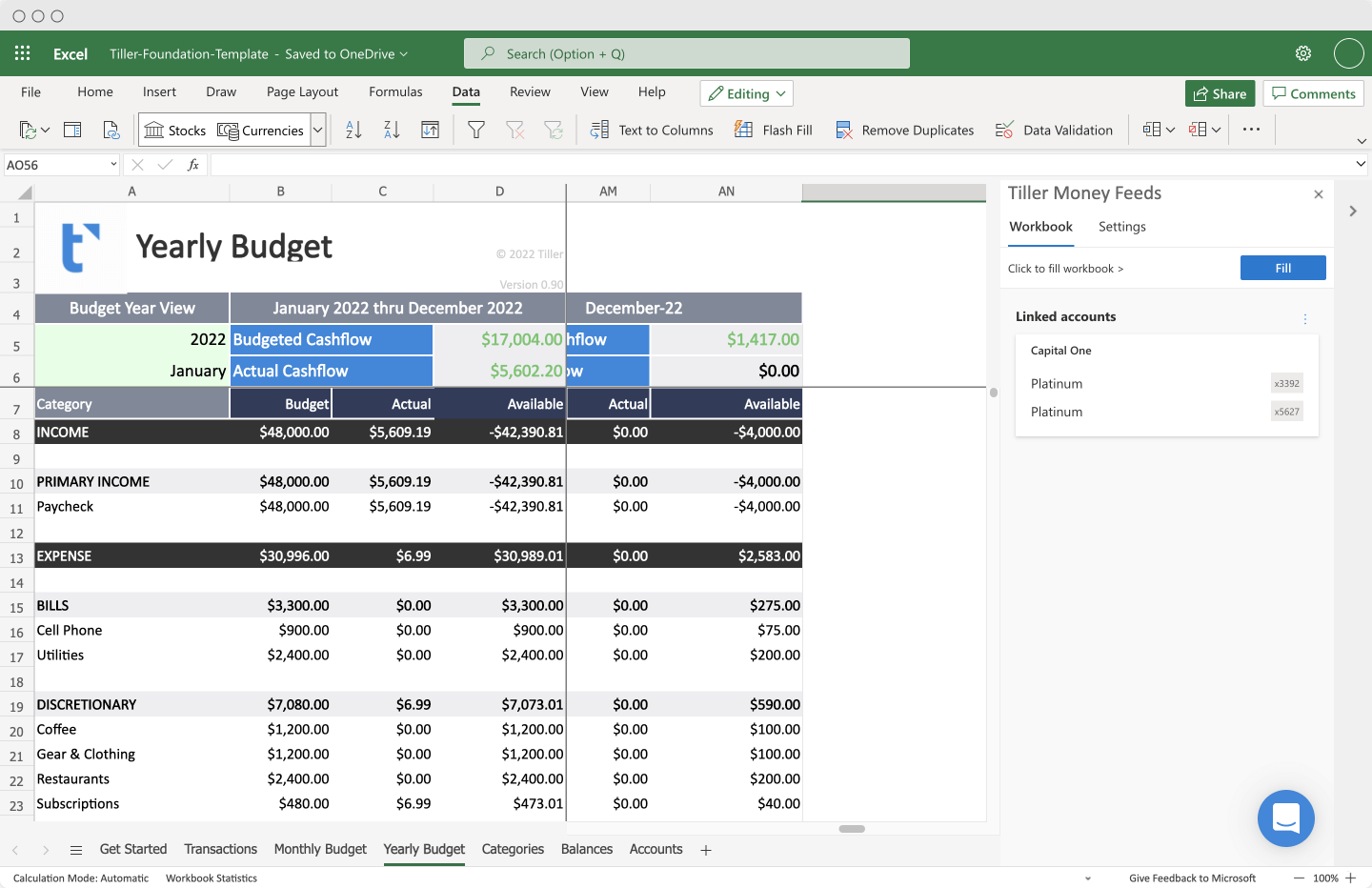tiller foundation template 2022 microsoft excel yearly budget simple browser