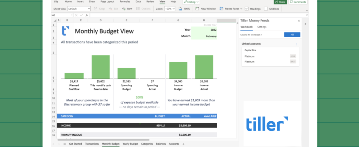 Tiller Monthly Budget Excel tiller monthly budget excel