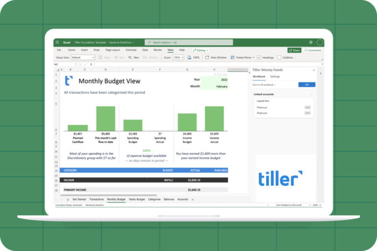 tiller monthly budget excel
