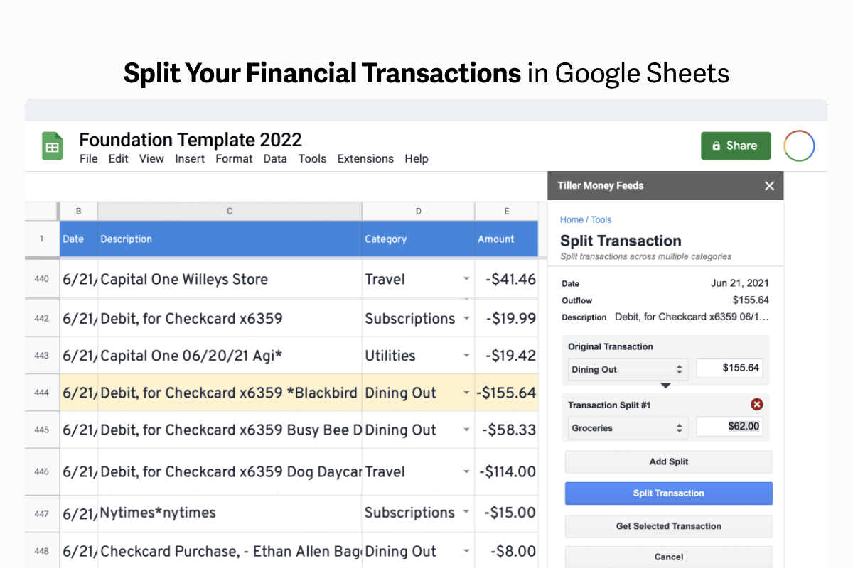split transactions google sheets bp