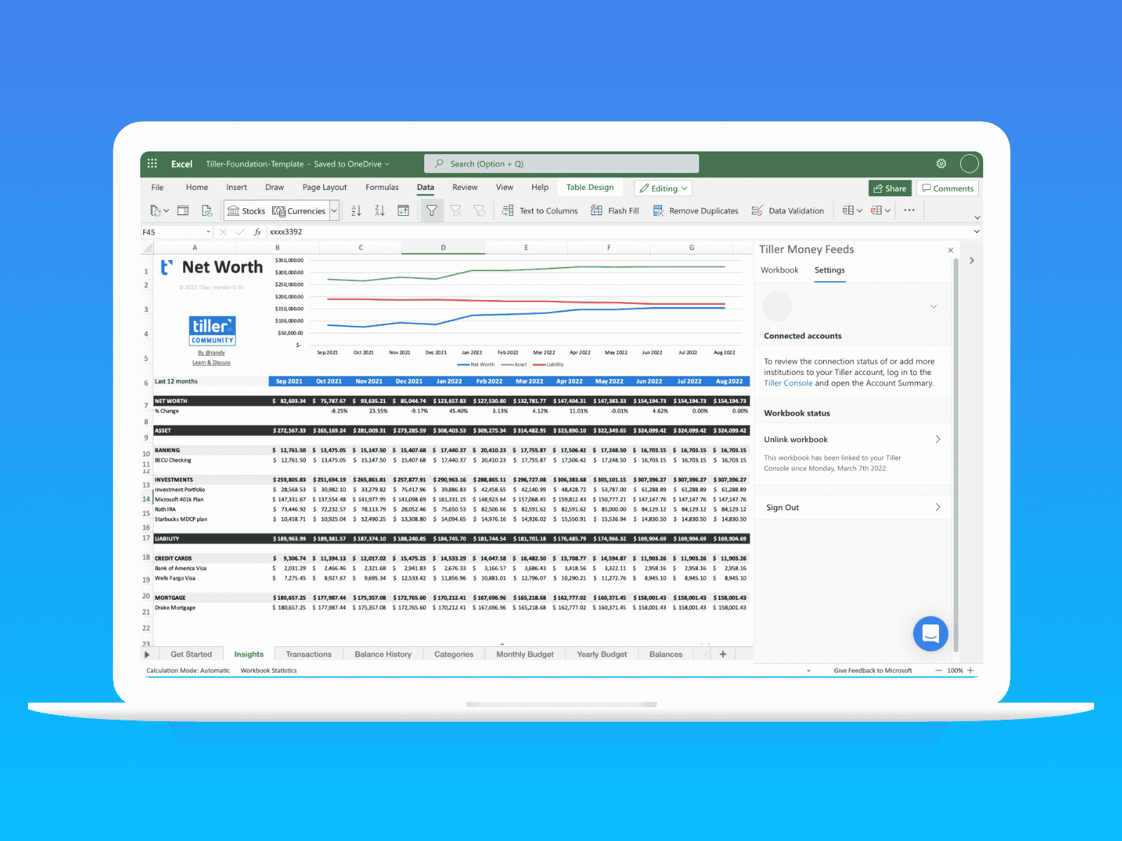 excel net worth