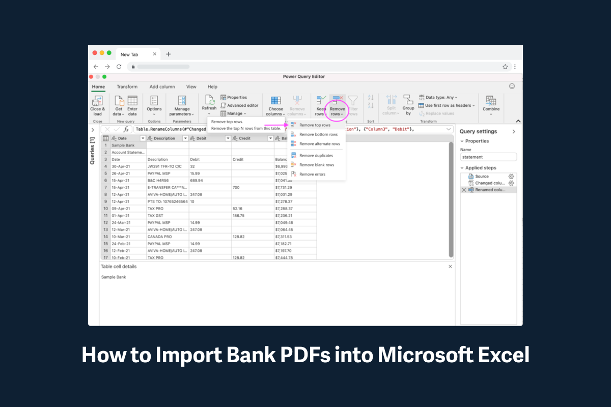 how to import bank pdf statements into microsoft excel