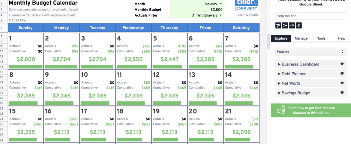 Monthly Budget Calendar