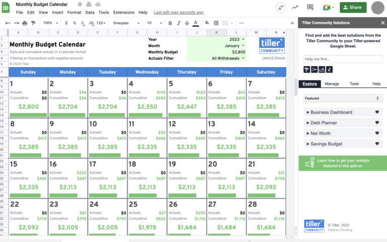 Monthly Budget Calendar