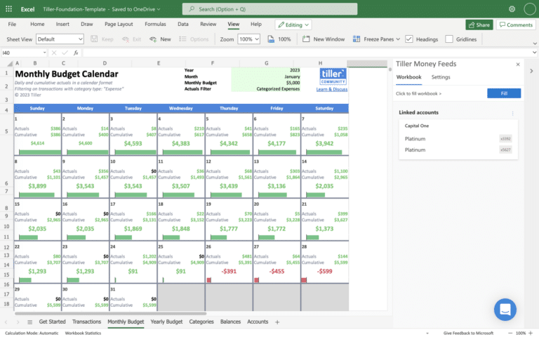 Monthly Budget Calendar