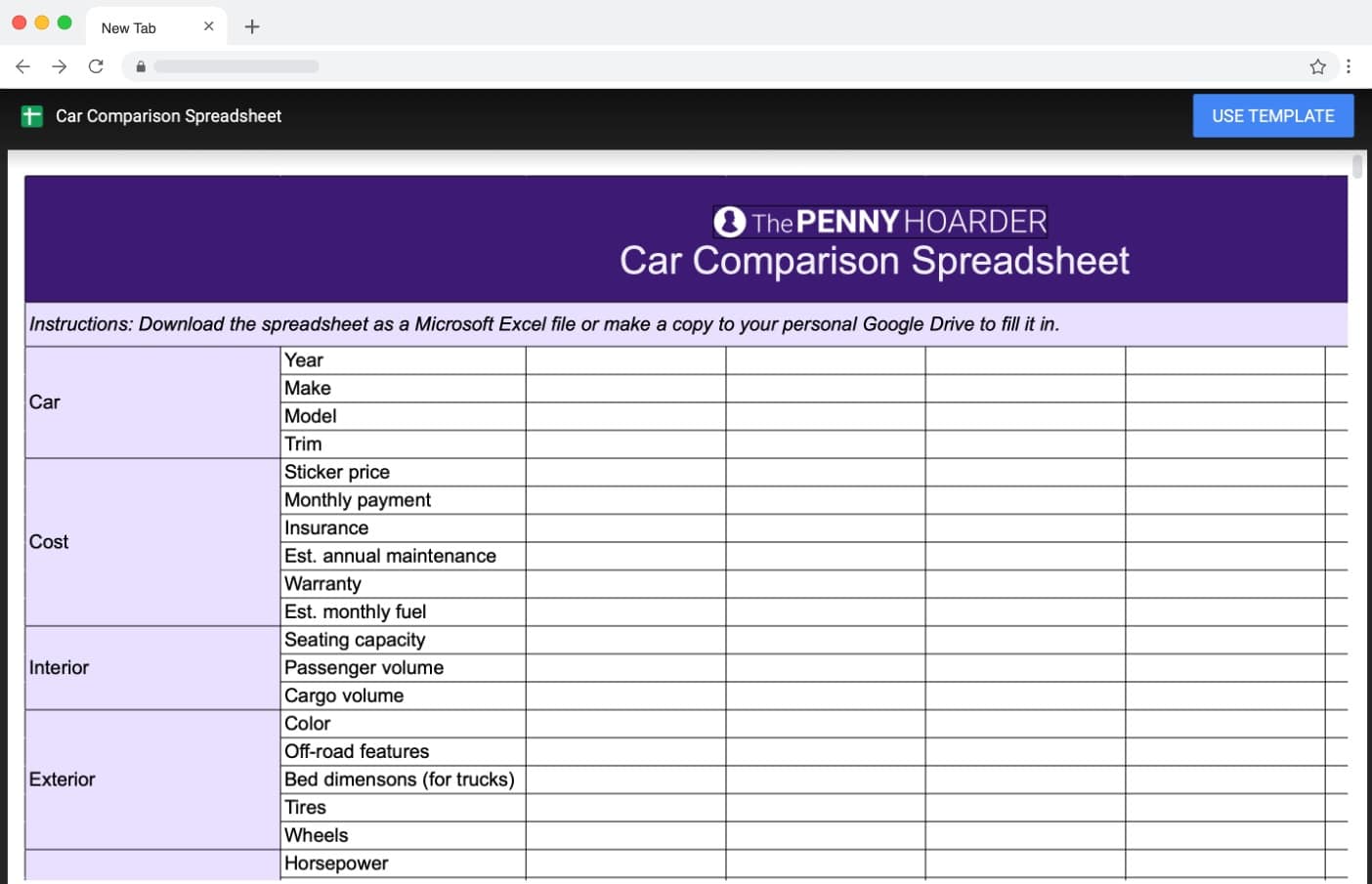 Penny Hoarder Car Comparison Spreadsheet Penny Hoarder Car Comparison Spreadsheet