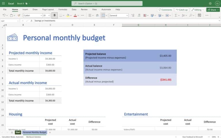 Personal Monthly Budget for Excel 2 Personal Monthly Budget for Excel 2