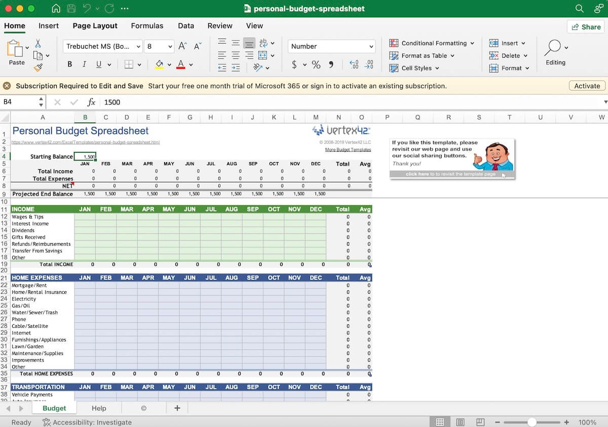 Personal Budget Spreadsheet Personal Budget Spreadsheet
