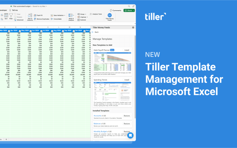 Tiller Template Management for Microsoft Excel
