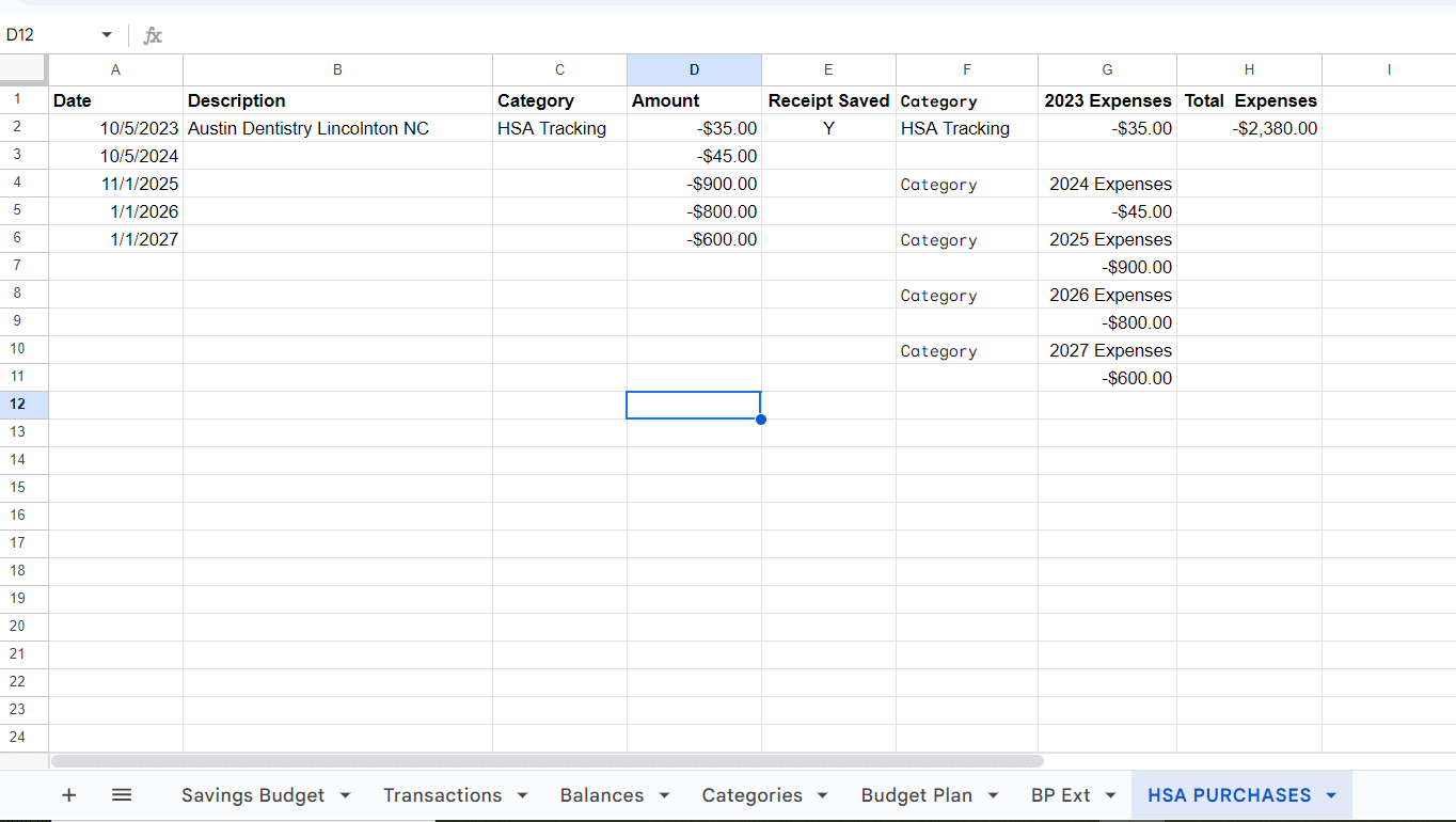 image 8 Track Your Annual and Lifetime Medical and HSA Expenses Spreadsheet