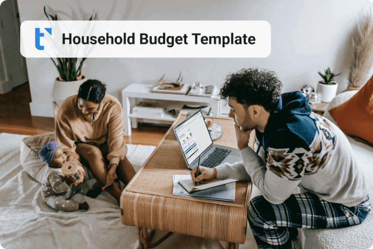 Image of a couple managing their household budget using a household budget template.